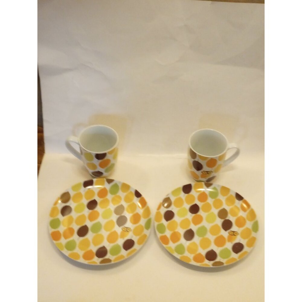 4 Pc Set Rachael Ray Little Hoot mugs & Salad Plates